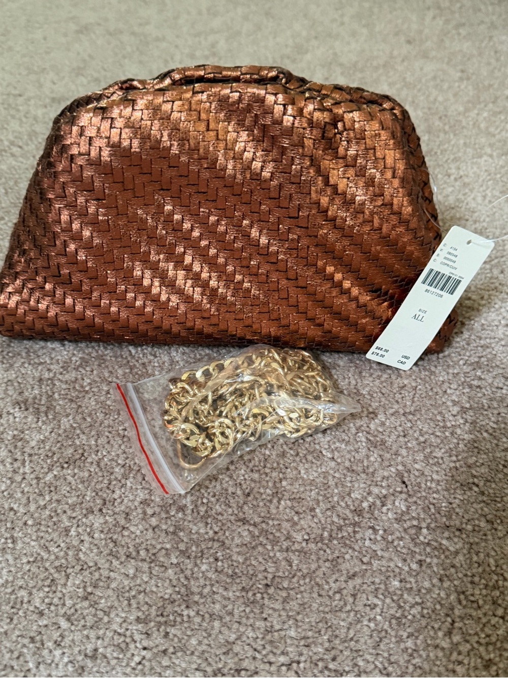 NWT new Anthropologie Frankie woven clutch bag crossbody chain bronze metallic